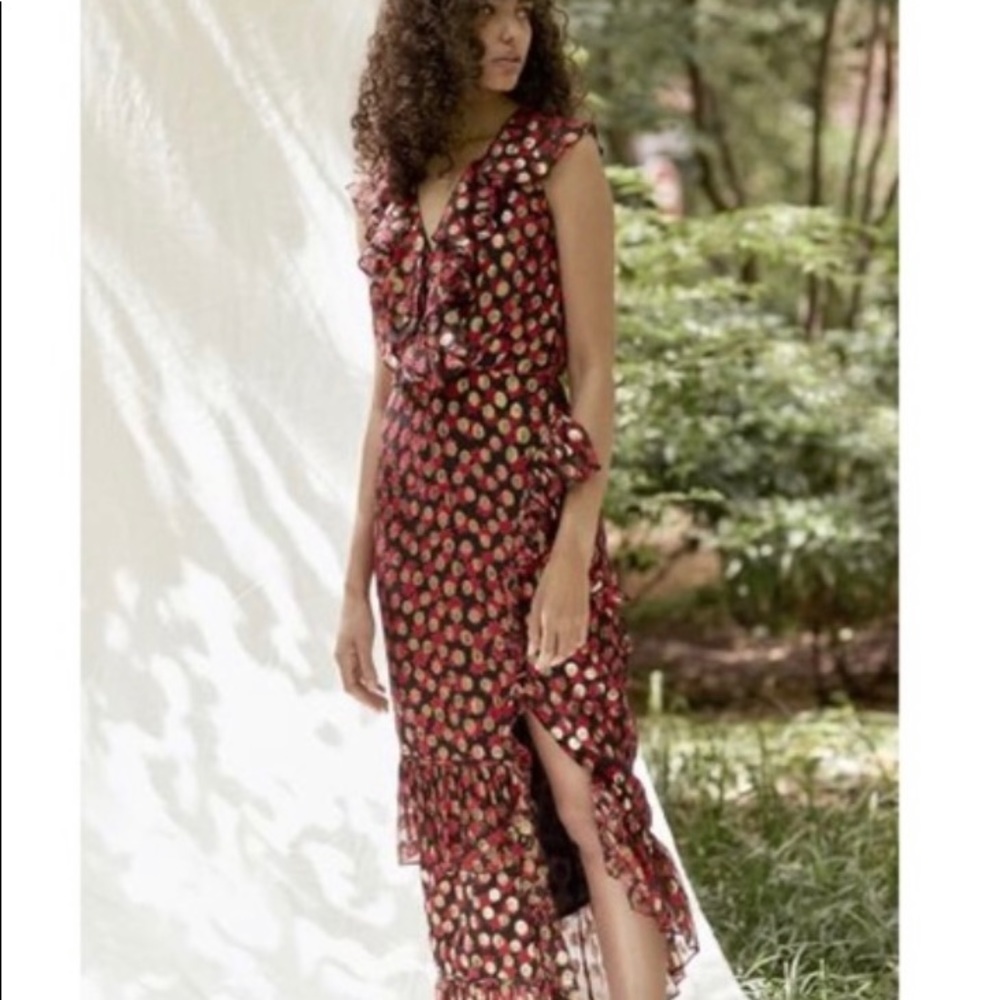 SALONI ANITA RUFFLED FIL COUPÉ CHIFFON MIDI DRESS